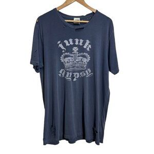 Junk Gypsy T-Shirt Tunic XL Blue Short Sleeve Distressed Graphic Worn Logo Texas